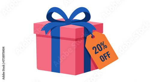 Pink Gift Box with Blue Ribbon and 20% Off Tag A Special Offer