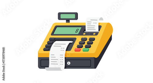 Illustration of a Cash Register with Receipt for Retail Transactions