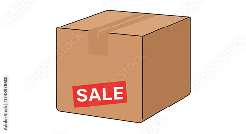 Cardboard Box with Sale Sticker Commerce and Savings