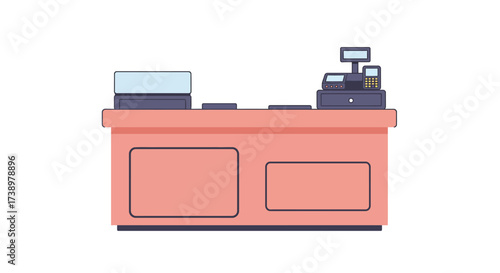 Minimalist Cash Register Counter Illustration in Coral and Navy