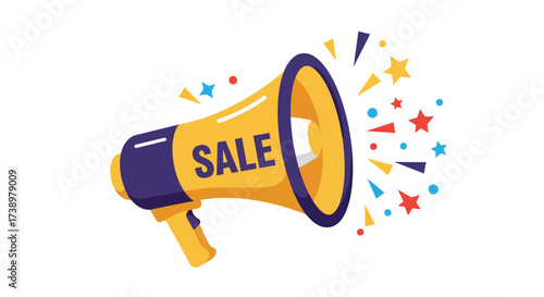Sale Announcement with Megaphone Illustration for Marketing Promotions