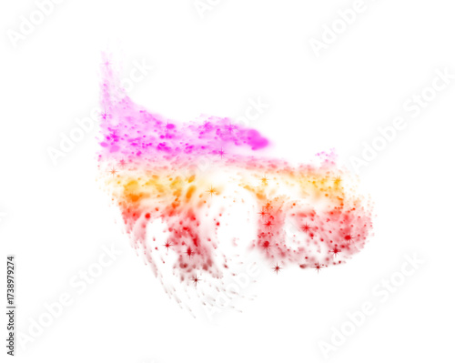 Vibrant abstract colorful swirl of light particles forming organic shapes with subtle texture and gradual color transitions in darkness isolated on transparent background