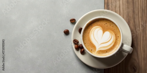 Aromatic Coffee Drink with Heart Design in a Cup on a Saucer