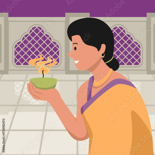 Woman celebrate diwali in the night