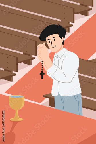 man praying in church