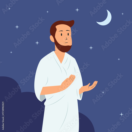 man praying in the night sky