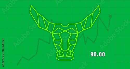 Animation of bull linear shape and graph on transparent background