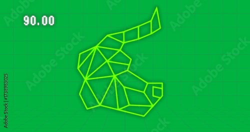 Animation of bull profile linear shape and graph on transparent background