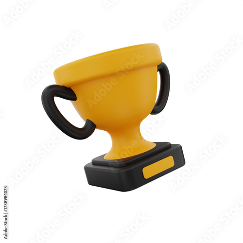 A digitally rendered, vibrant golden trophy with a black base, symbolizing achievement and victory in a three-dimensional design, a concept of success