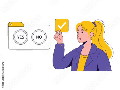 Woman choosing YES or giving positive feedback and approval