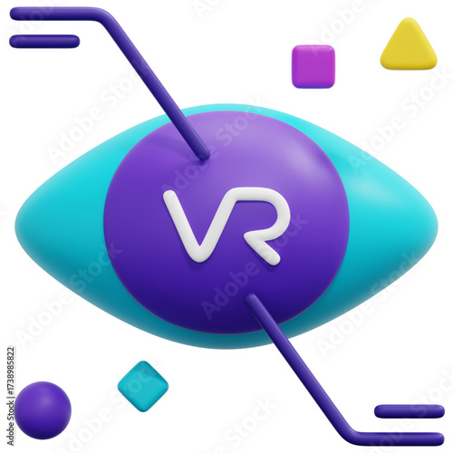 A 3D illustration of a stylized eye with the letters 'VR' inside, symbolizing virtual reality and augmented reality experiences.