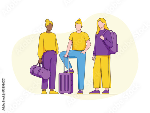 Multicultural Tourists or Business Travelers Ready for a Group Trip