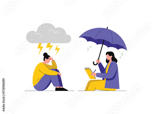 Psychological Help: Professional Holding Umbrella for Person Experiencing Stress