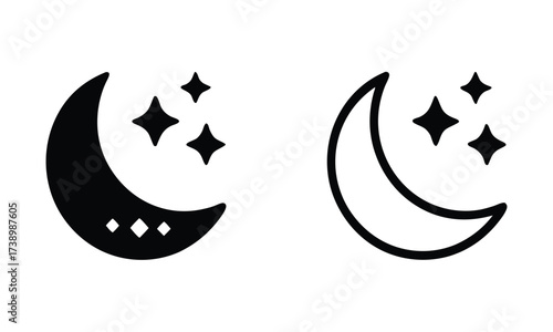 Crescent moon with stars icon. Night icon. 
