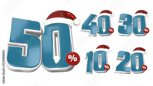 3D Blue Discount Labels Badge 10 20 30 40 50 Percent Off with Transparent Background for Ramadhan, christmas and other event sale