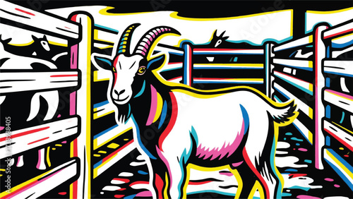 Modern Goats in Livestock Pens Illustrator Artwork Banner Background Design Template 