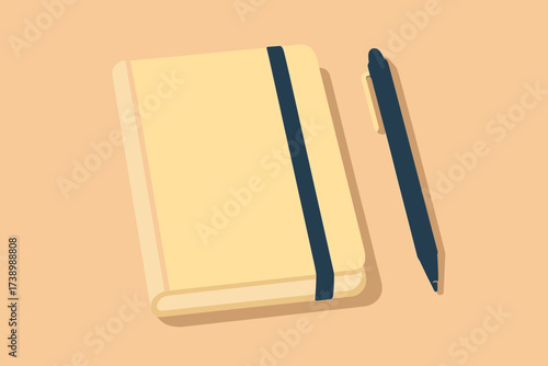Vector surface scene clean minimalist placed simple cover flat beside closed notebook