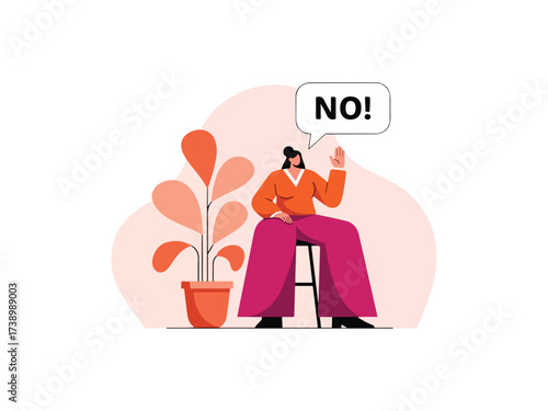 Woman Says NO! Concept of Refusal, Boundaries, and Rejecting a Proposal
