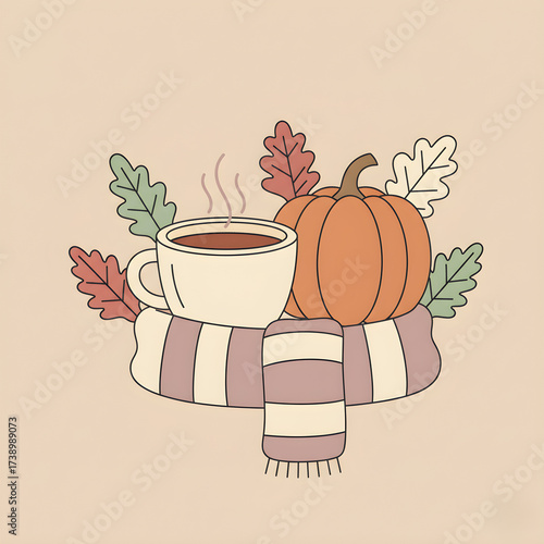 cup of tea with a bouquet auntum theme