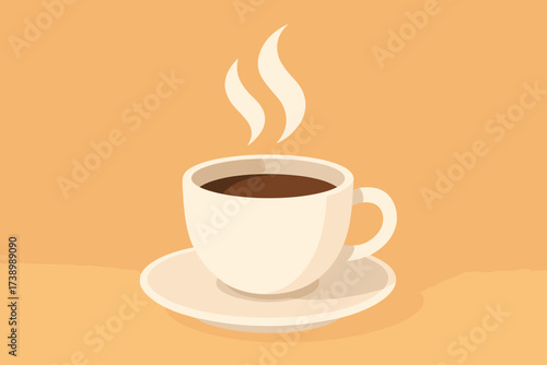 Background coffee rising curved cup vector minimalist art illustration gradient saucer steam