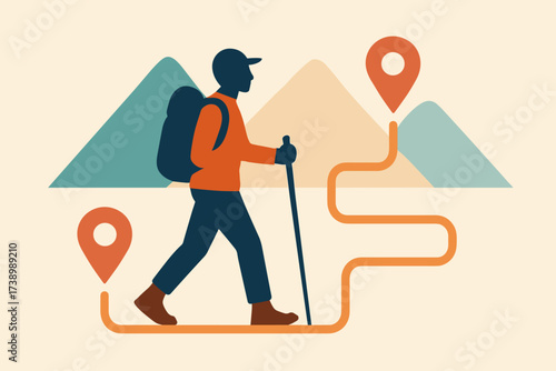 Map minimalist silhouette navigation hiker illustration mountain behind shapes minimal vector line