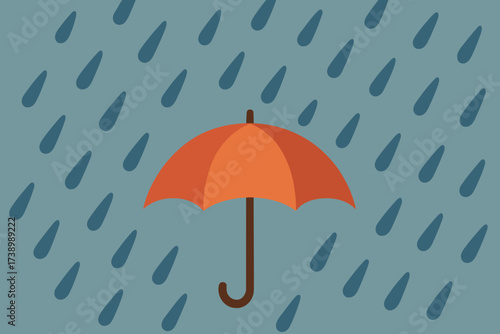 Composition falling silhouette rainy illustration flat raindrops diagonally umbrella minimal across vector