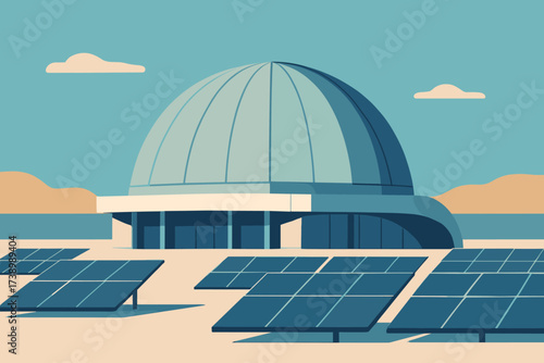 Dome illustration building ground panels around flat solar vector minimal futuristic