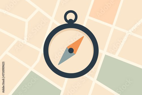 Grid vector art compass minimalist illustration placed shapes soft tones abstract map