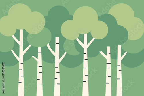 Vertical forest illustration minimal stylized canopy trunks vector row soft trees birch