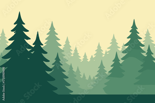 Illustration simple tones horizon forest silhouettes minimalist vector arranged layered pine tree