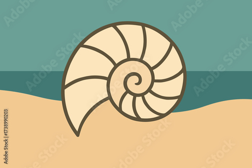 Geometric abstract as drawn flat minimalist placed seashell illustration vector art curve