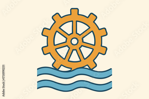 Flat hydroelectric illustration stripes circular wheel as water vector represented