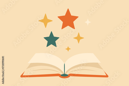 Stars geometric imagination flat open vector illustration book above unleashed simple floating