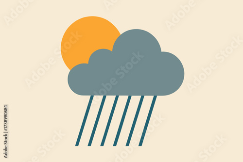 Sun art combination vector lines weather illustration minimalist rain flat geometric cloud