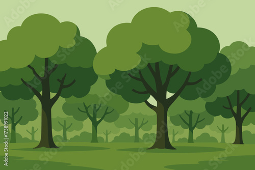Illustration minimal oak field forest canopies trees flat plain vector over broad