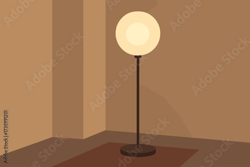Illustration vector lampshade tall scene interior minimalist floor glowing lamp abstract