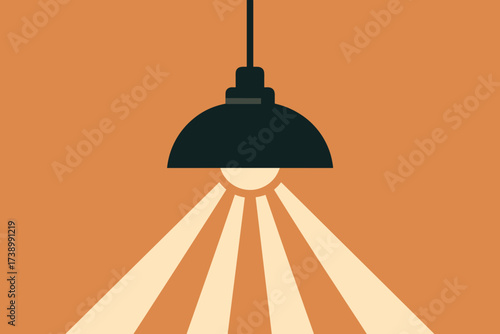 Rays over lamp flat light pendant stylized illustration hanging background geometric vector