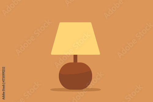 Vector minimalist tone bedside base oval warm lamp glowing illustration simple flat