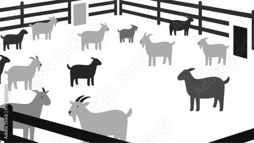 a herd of goats in a farm pen Illustrator Artwork Banner Background Design Template 