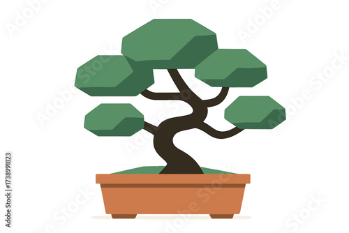 Pot illustration flat vector minimal geometric tree rectangular bonsai art canopy