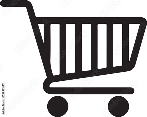 Minimal Shopping Cart Icon Vector – Black Silhouette, Flat Style On White Background