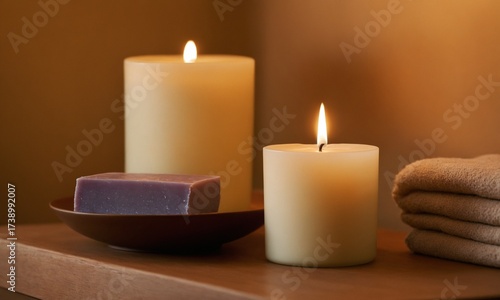 Wallpaper Mural Unwind in serene tranquility with glowing candles, luxurious soap, and soft towels creating a perfect spa sanctuary for ultimate relaxation. Torontodigital.ca