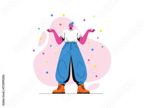 Man Shrugging with Hands Up, Showing Confusion or Decision Making Dilemma Vector