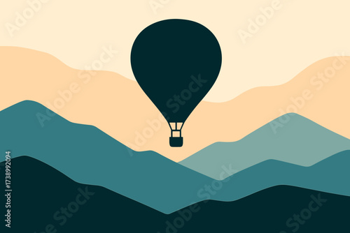 Rising adventure vector balloon clean air flat minimalist hot above silhouette illustration