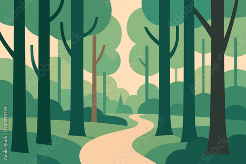 Illustration tree pastel flat trunks minimalist forest vector geometric stylized background