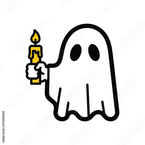 Spooky Ghost Holding Burning Candle Halloween Illustration