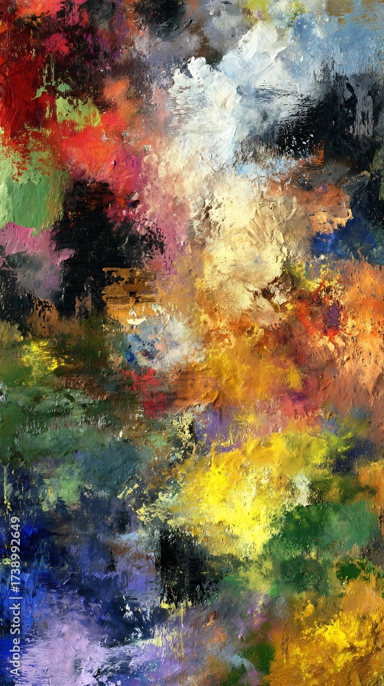 Obraz premium Vibrant Abstract Painting with Dynamic Brushstrokes and Textured Impasto Colors