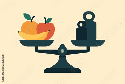 Vector scales illustration one fruit other balanced side health weights flat icons