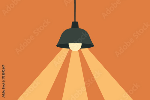Stylized background minimalist geometric lamp pendant vector illustration hanging flat rays