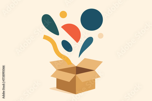 Abstract shapes upward like minimalist vector open flat box illustration contents stylized